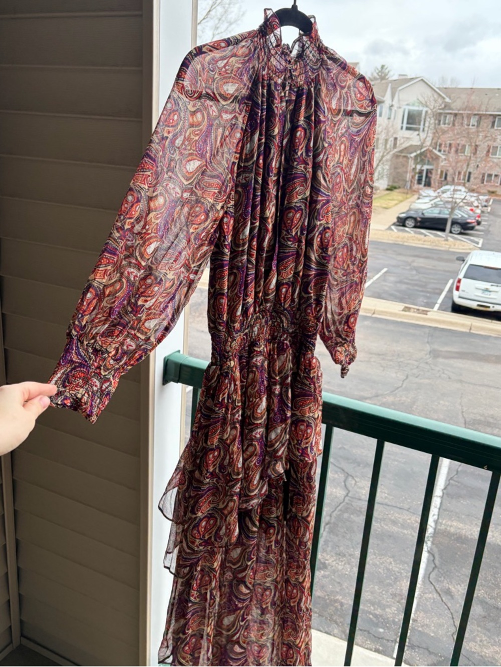 🆕 Gilner Farrar Paisley Maxi Dress Boho Long Sleeve Smocked Waist Flowy Size S - Picture 5 of 13